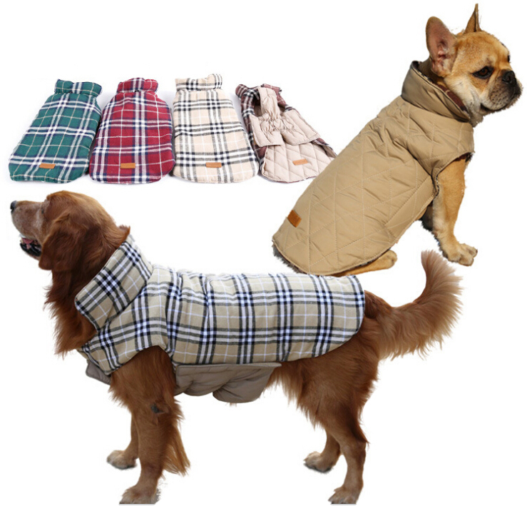 Reversibility tartan winter dog clothes 