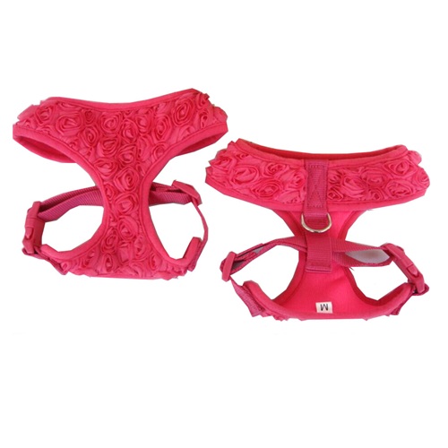 Mesh dog harness  with rose fabric